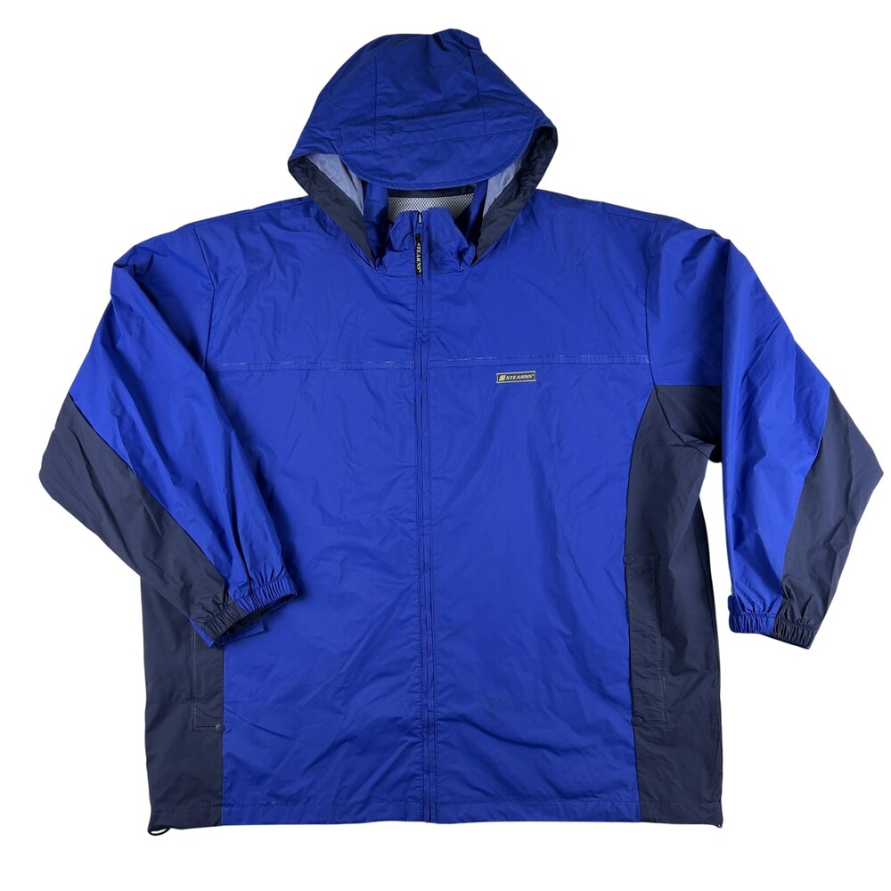 Stearns DryWear Jacket Mens XL Navy Blue Waterproof Hooded Rain Coat 8174